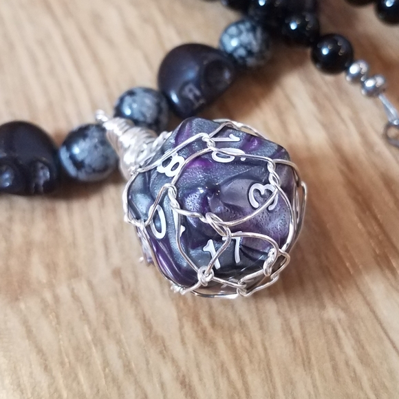D20 Tourmaline Snowflake Obsidian Necklace - Picture 3 of 16